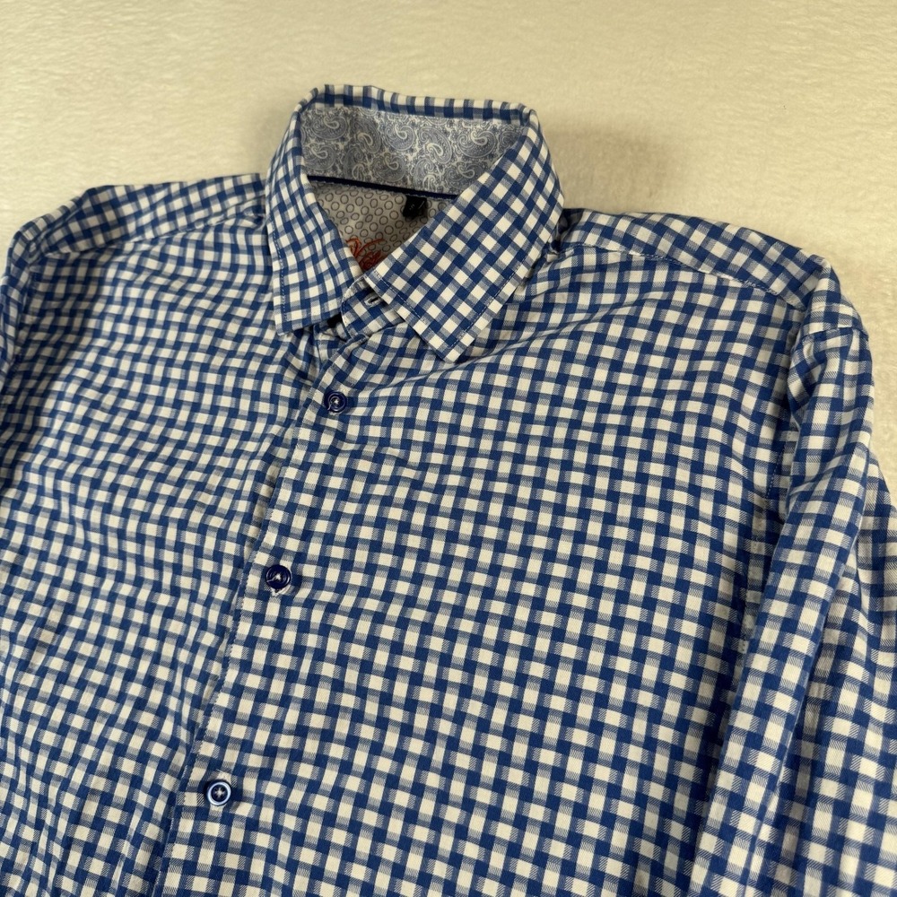 Visconti Shirt Mens Small Blue Gingham Check Long Sleeve Button Up‎ Casual